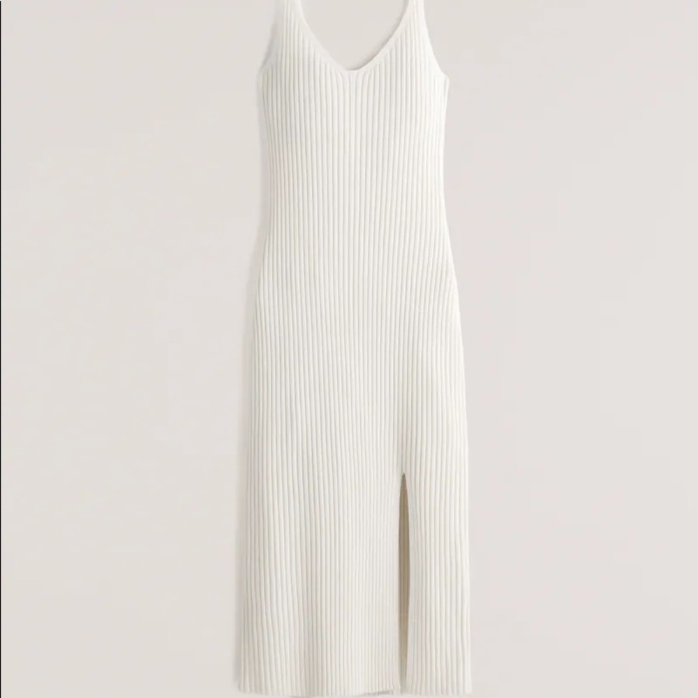 A&F White V-Neck Slip Midi Sweater Dress